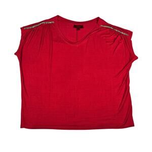 Jennifer Lopez Women's XL Red Cap Sleeve Top Shimmer Shoulder Accent